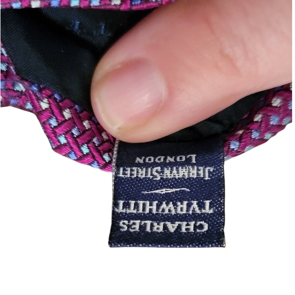 Charles Tyrwhitt Mens Purple Geometric Silk Necktie‎ Jermyn Street London